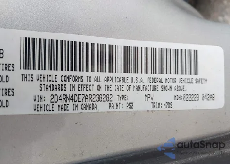 2010 Dodge Grand Caravan Se из США, поврежденный, VIN 2D4RN4DE7AR238282